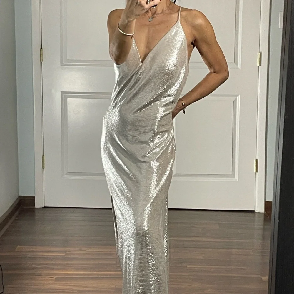 Aidan Mattox Silver Column Dress size 14 NWT - Picture 4 of 13